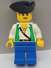Lego Pirates Minifigure- Pirate Green Vest, Brown Triangle Hat From #6249