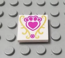 LEGO New White 2x2 Tile Pink Pet Paw Gold Scrolls Whisker Haven Tales Pattern