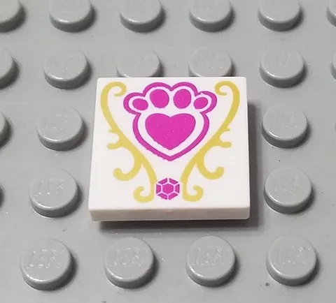 LEGO New White 2x2 Tile Pink Pet Paw Gold Scrolls Whisker Haven Tales Pattern