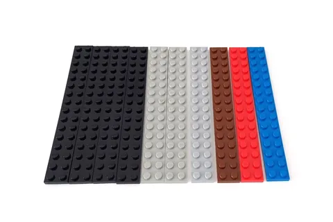 10x LEGO Part 4282 2 X 16 Mixed Color Plate - Black, Gray, Brown, Red, Blue Lot