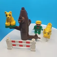 Vintage Lego Duplo Zoo Safari Lot Tiger And Baby-Zoo Keeper-Tree-missing Leaves 