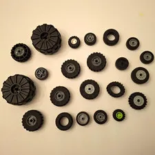 LEGO Assorted Wheels & Tires Bulk Lot Black Gray White Green Vehicles 20+