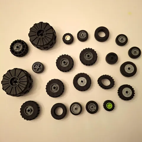 LEGO Assorted Wheels & Tires Bulk Lot Black Gray White Green Vehicles 20+