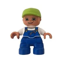 Lego Ville Duplo Figure, Boy in Overalls, Lime Cap, Freckles 47205pb025 LN