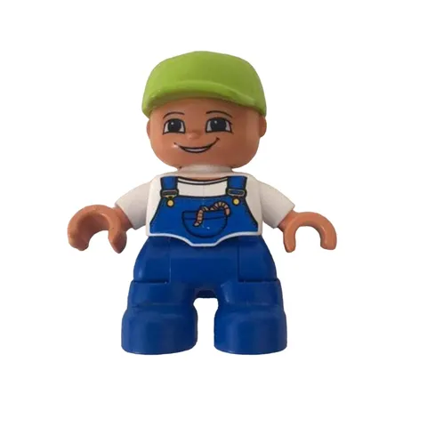 Lego Ville Duplo Figure, Boy in Overalls, Lime Cap, Freckles 47205pb025 LN