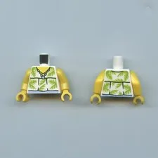 LEGO x 2 White Minifigure Torso Tourist, Plane Passenger Sleeveless Top w Lime