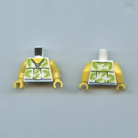 LEGO x 2 White Minifigure Torso Tourist, Plane Passenger Sleeveless Top w Lime