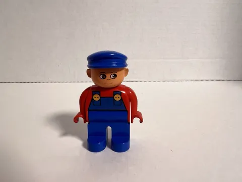 Vintage 1996 LEGO DUPLO 4555pb027 TrainWorker Blue Cap Overalls Figure