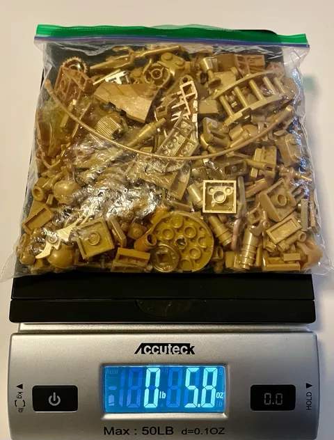 Lego 5.8 Ounce Bag Pearl Gold Building Toys Parts n Pieces {WASHED} Over 200 Pc.