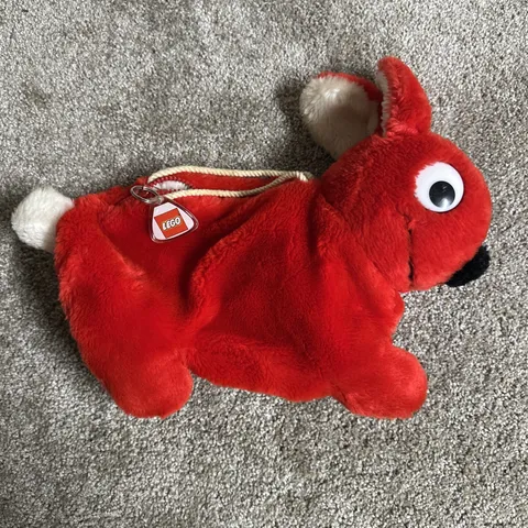 1984 LEGO DUPLO Red Bunny Rabbit Plush Storage Bag with Logo Keychain-Vintage