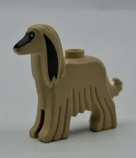 LEGO Tan Afghan Hound Dog Gray Face/Ears Long Hair Black Nose& Eyes D664