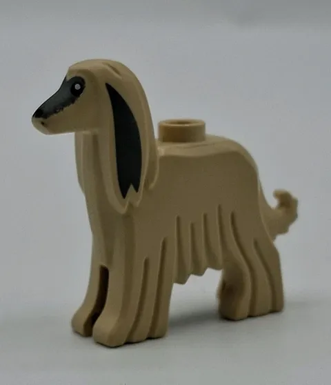 LEGO Tan Afghan Hound Dog Gray Face/Ears Long Hair Black Nose& Eyes D664