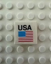 LEGO Tile 2 x 2 with 'USA' and United States of America Flag 3068pb0064