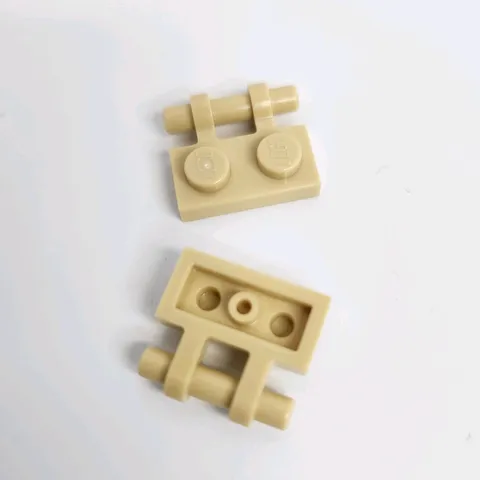 LEGO Parts 2540 - Plate, Modified 1 x 2 w Handle on Side Tan, QTY 2