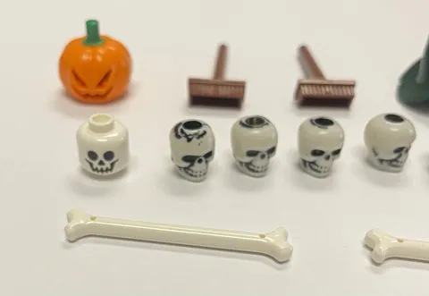 LEGO Halloween Lot Pumpkins Skulls Bones Witch Hat Brooms Minifigure Parts