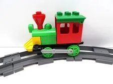Lego Duplo 12 Dark Gray Curved Train Track Pieces & Push Train Engine (Lot M1)