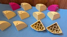 12 Lego pieces bricks 3x3x2", 1/4 dome, #88293, tan and fuchsia pink