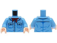 LEGO Medium Blue Torso Safari Shirt with Pockets and Blue Buttons, Red Neckerchi