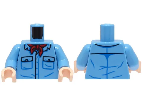 LEGO Medium Blue Torso Safari Shirt with Pockets and Blue Buttons, Red Neckerchi