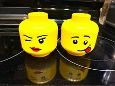 LEGO Yellow Stackable Minifigure Storage Head Containers Lot of 2 Plastic 2019