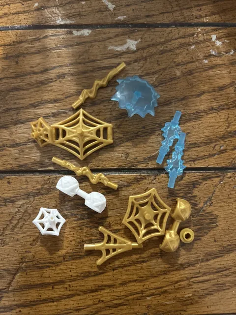 LEGO Marvel Spiderman Web Pieces In Gold And White, Iron Man Blue Flight Pieces