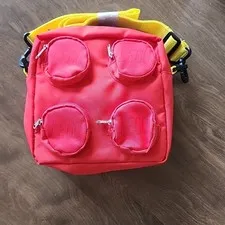 Red Yellow Black Lego Pattern Zippered Bag Strap Zippers Round Storage Travel 