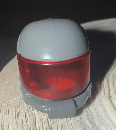 LEGO Gray Helmet Minifigure Head Red Visor Piece Loose Plastic Toy Part