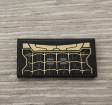 Lego 87079pb1092 Black Tile 2 x 4 Dark Gray Cables Gold Spider Web Pattern