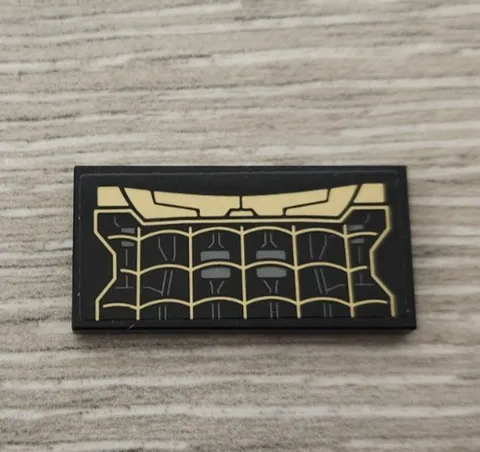 Lego 87079pb1092 Black Tile 2 x 4 Dark Gray Cables Gold Spider Web Pattern