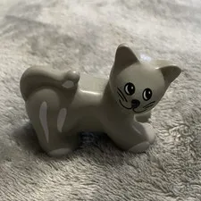 LEGO Duplo Gray & White Cat/Kitten Animal Figure Piece, Plastic, 1 Piece