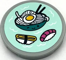 Lego New Light Bluish Gray Tile Round 3 x 3 with Sushi and Ramen Noodles Part
