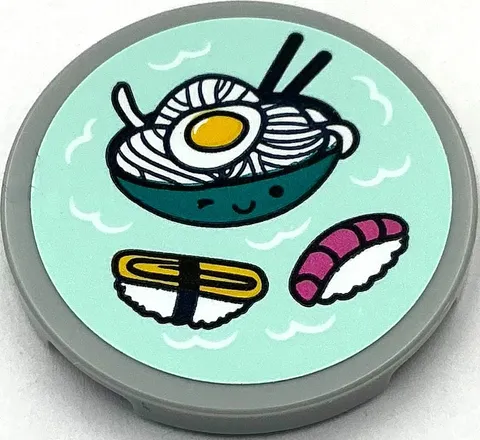 Lego New Light Bluish Gray Tile Round 3 x 3 with Sushi and Ramen Noodles Part