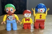 Lot of 3 Vintage Duplo Clown Figures - Green Haired Clown, Blue and Red Clown