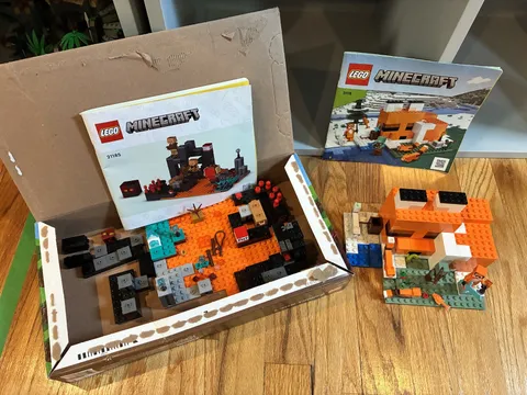 Lego Minecraft Sets 21178, Fox Lodge, and 21185, The Nether Bastion