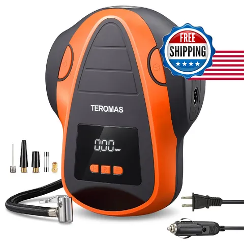Teromas Tire Inflator Portable Air Compressor Air Pump Dc/Ac For Car Tires 12V