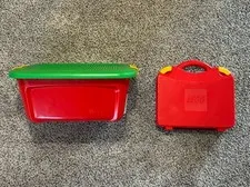 Lego Carrying Case With Handle for Travel and Lego Storage Bin Container Red