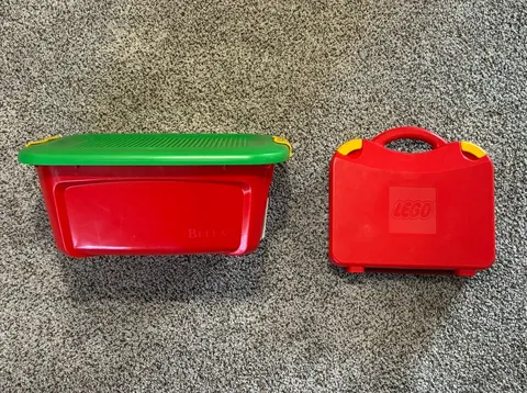 Lego Carrying Case With Handle for Travel and Lego Storage Bin Container Red