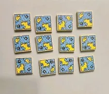 NEW LEGO® 12 Tan Tile 2 x 2 Map Blue Water Yellow Land Black Pirate Ship Part