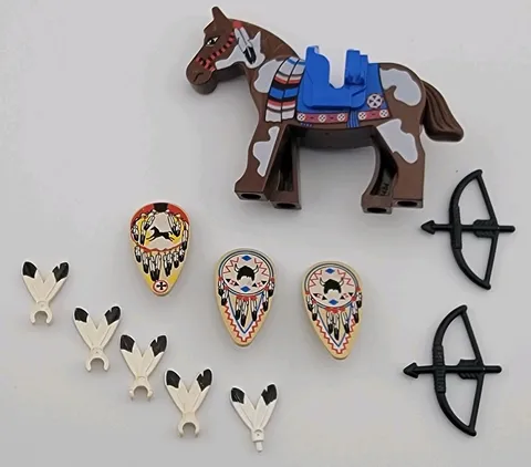 LEGO Native American Minifigure Parts Lot- Horse, Shields,  Bow & Arrow Feathers