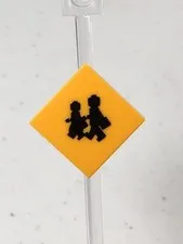 Custom Printed Caution School Crossing Sign UV Printed On LEGO 2x2 LtOrange Tile