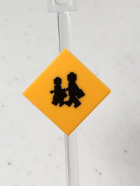 Custom Printed Caution School Crossing Sign UV Printed On LEGO 2x2 LtOrange Tile