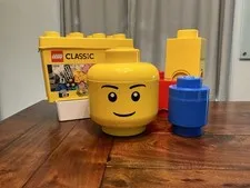 LEGO Storage Container Lot Classic 10698 Brick Box Head & Blue Brick Organizers