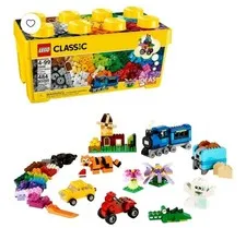 LEGO Classic Medium Creative Brick Box, Toy Set with Train Car Tiger for Kids 4+