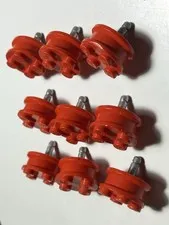 9 LEGO Vintage Wheel Red Rim 8 x 18 with  Studs and Metal Axle Pin (7039)
