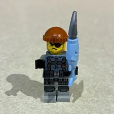 LEGO Minifigures Fisherman Minifigure Gray Outfit Brown Hair w/ Light Blue Fish