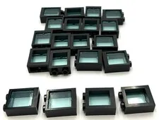 Lego 20 New Black Frame 1 x 2 x 2 Flat Front Trans-Light Blue Windows