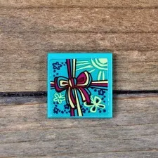 LEGO Dark Turquoise Tile 2x2 with Present / Gift with Ribbon with Bow 3068pb2717