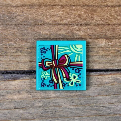 LEGO Dark Turquoise Tile 2x2 with Present / Gift with Ribbon with Bow 3068pb2717