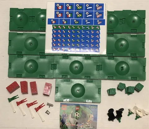 Lot 13 Lego Soccer Field Stadium Piece Parts Sticker Sheet Flags Green Red Blue