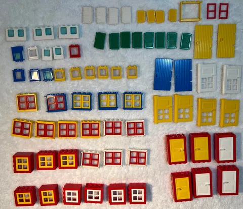 LEGO  Lot of Windows, Doors, Shutters, 75 pieces, assorted colors, styles